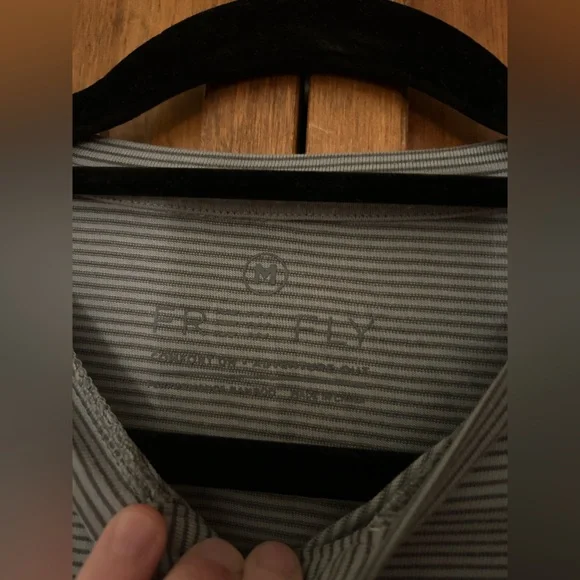 Free Fly Men’s Sz M Blue Striped Golf Short Sleeve Shirt Top - Picture 8 of 15